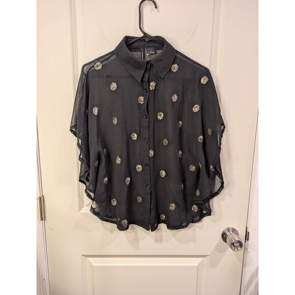 new directions Tops - Women's New Directions Sheer Polka Dot Blouse Black Small